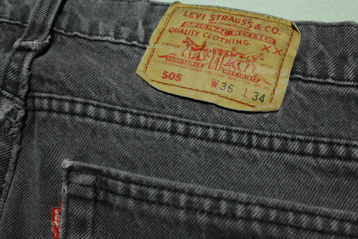 Levis 505 Vintage Gray Faded Black Wash 80s Denim Jeans Made in USA 34x33