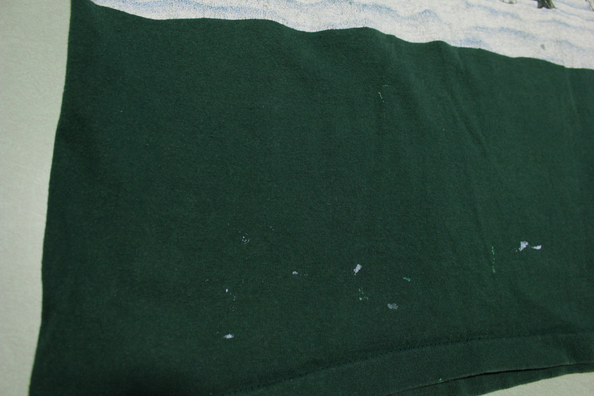 Colorado Wolf Pack Paint Splattered Habitat Scene Vintage 90s USA T-Shirt