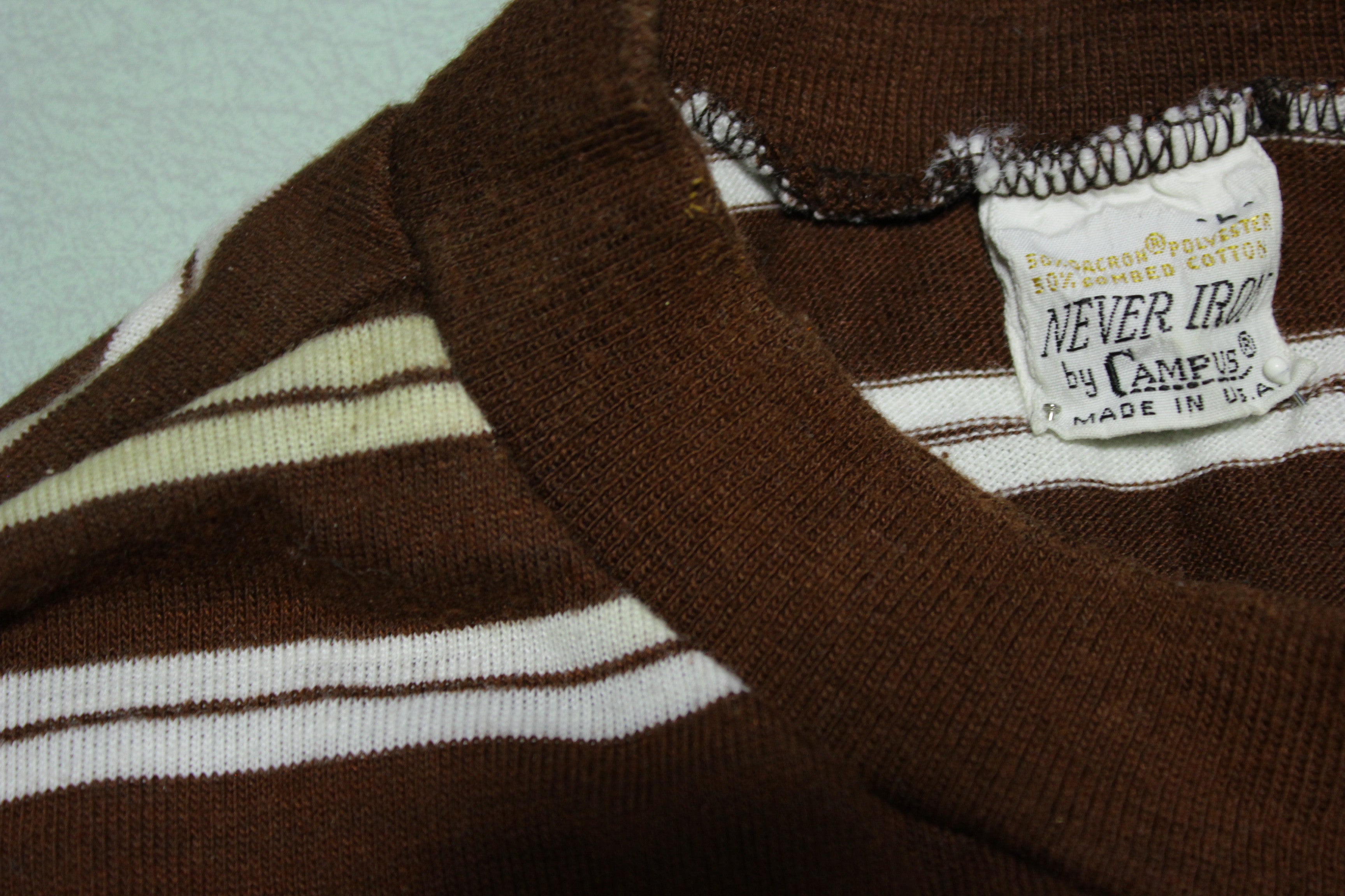 Campus Never Iron Made in USA Vintage 60's Striped Single Stitch