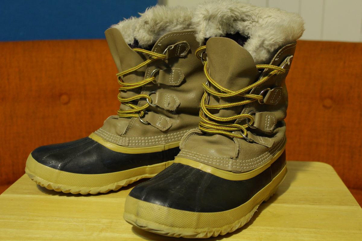 Sorel Manitou Vintage Women's Size 8 Winter Weather Tan Leather Snow Boots