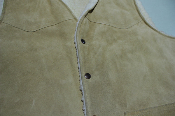 Sears Leather Shop Made in USA Vintage 70s Leather Sherpa Lined Work Rancher Vest