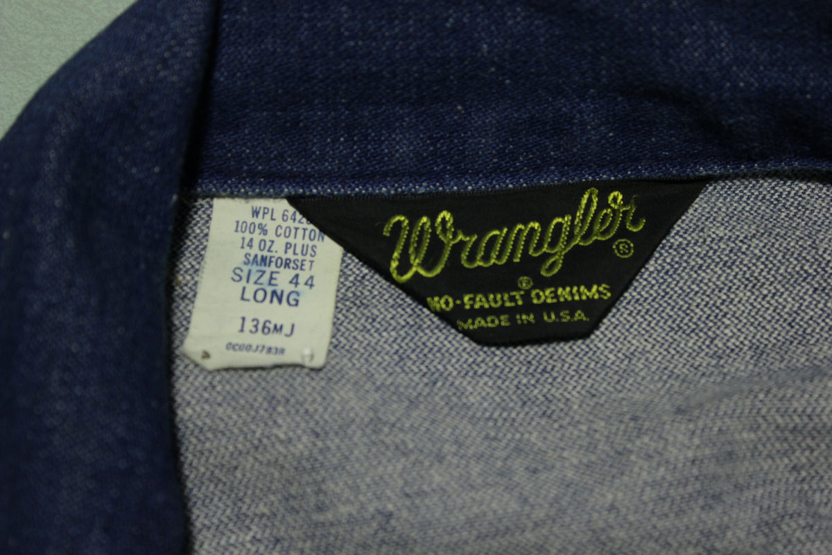 Wrangler No Fault Dark One Wash Vintage Denim Jean Jacket Near Mint!! 1970's