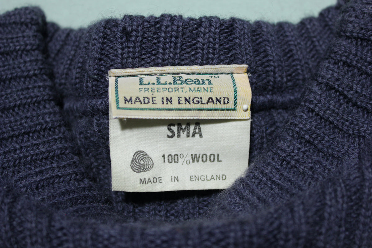 LL BEAN Military Lambs Wool Elbow Shoulder Patch Blue Sweater 0BHR6 England