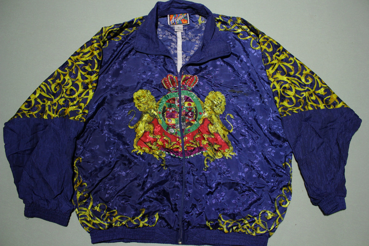 Argee Sports Vintage Navy Yellow Lion Crest 90s Multi Color Windbreaker Jacket