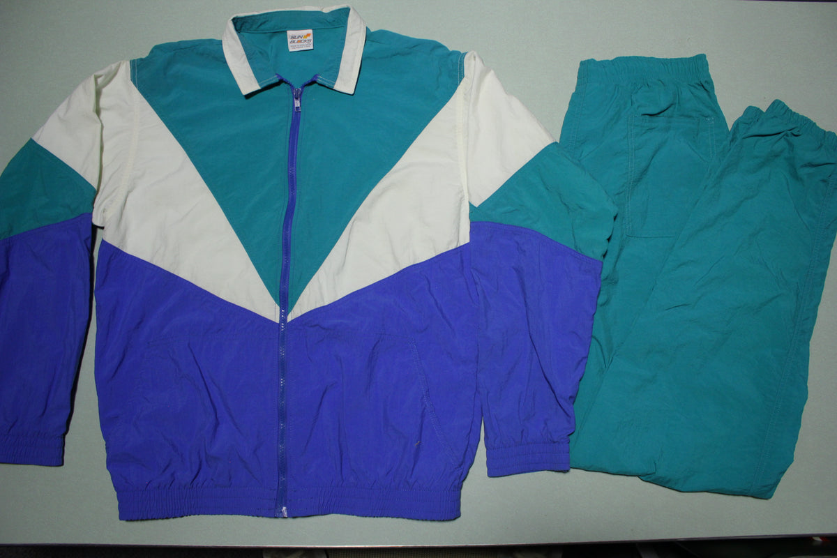 Sun Blocks Vintage Color Way 90s Windbreaker Matching Track Suit Jacket & Pants