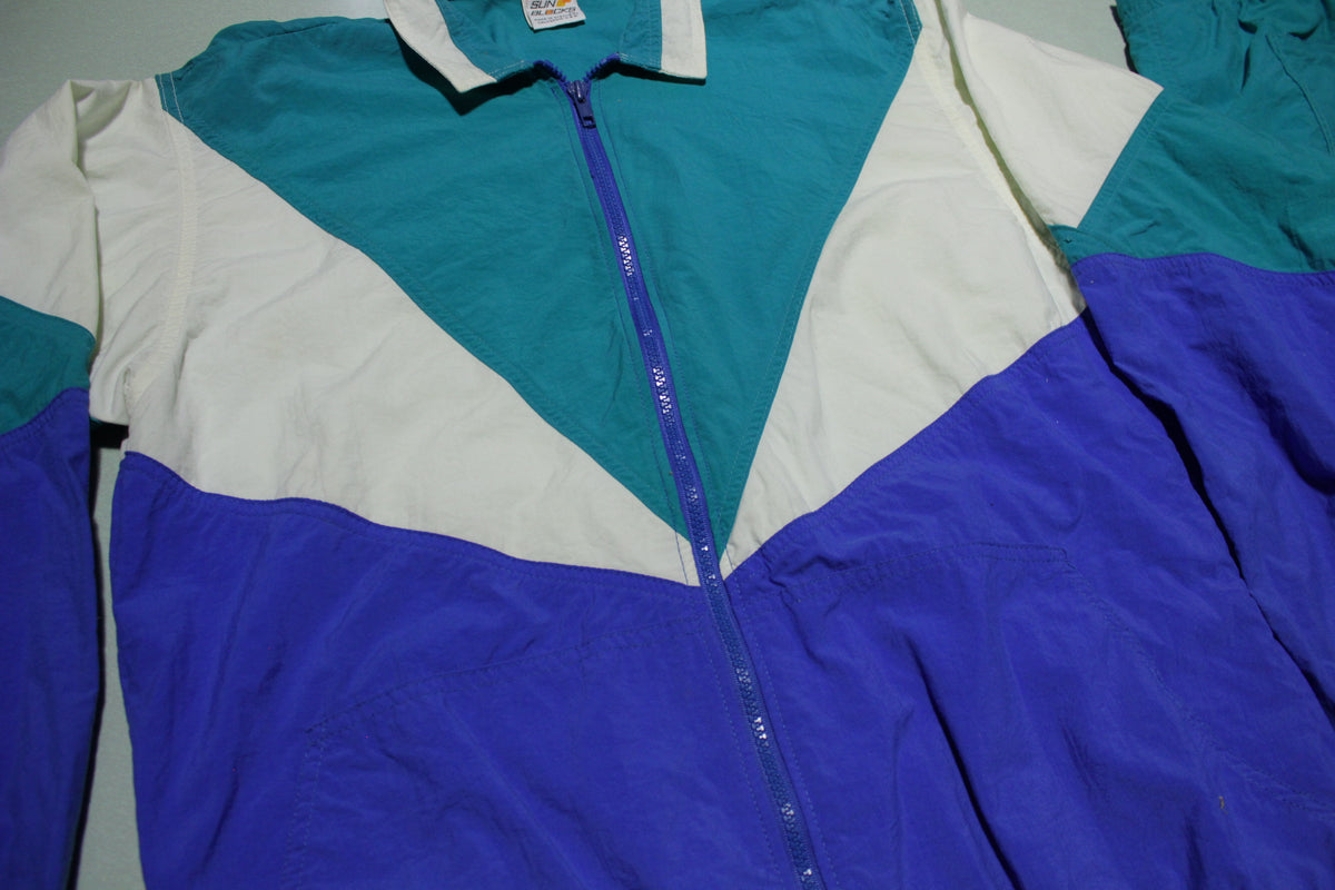 Sun Blocks Vintage Color Way 90s Windbreaker Matching Track Suit Jacket & Pants