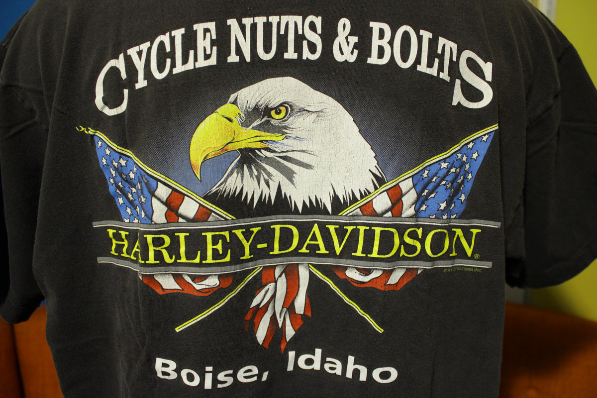 Harley Davidson 1996 Stratman Made in USA Eagle Flag Boise Vintage T-Shirt
