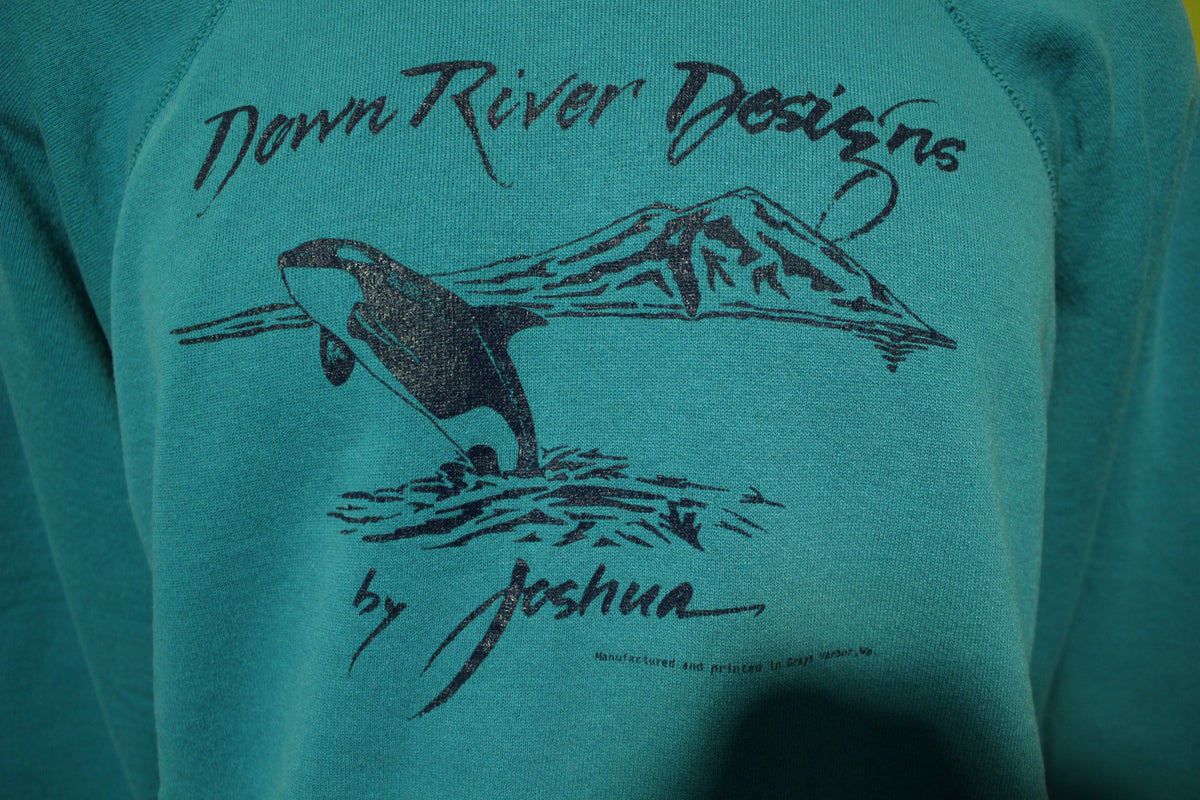 Down River Designs by Joshua Vintage 80's Crew Neck Green Sweatshirt Pullover