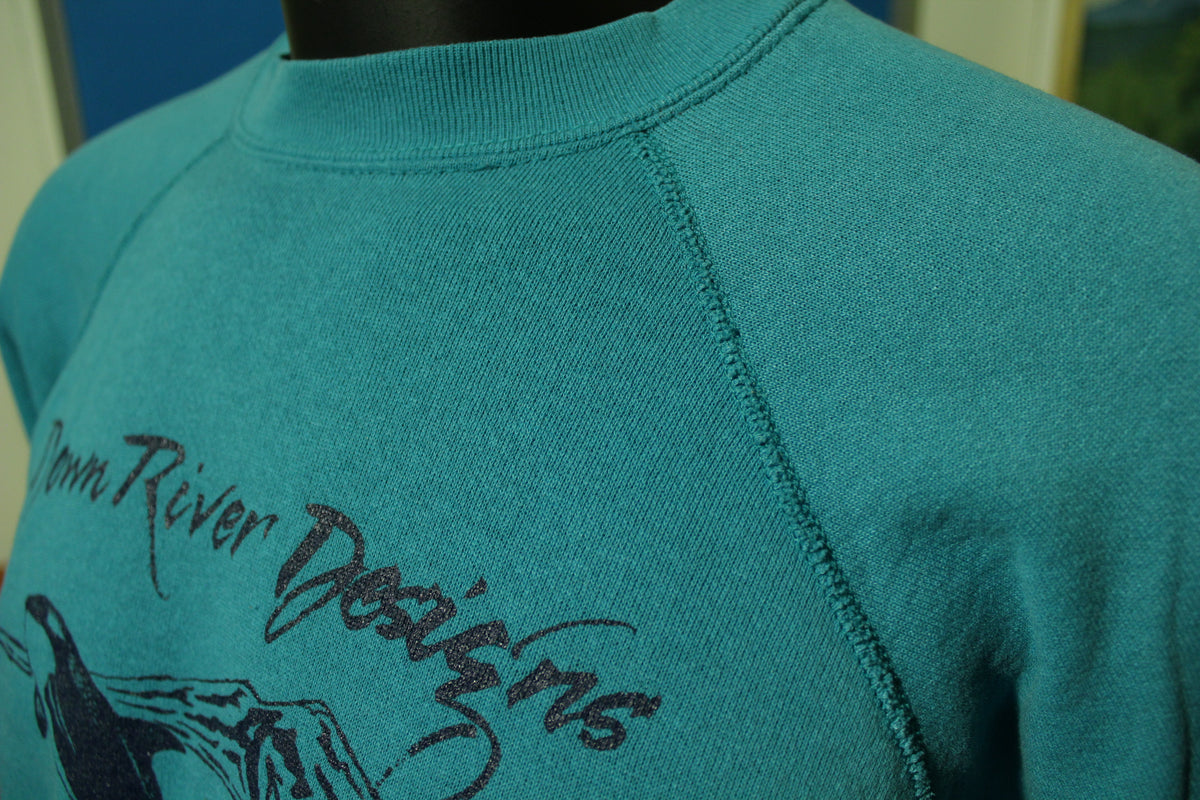 Down River Designs by Joshua Vintage 80's Crew Neck Green Sweatshirt Pullover