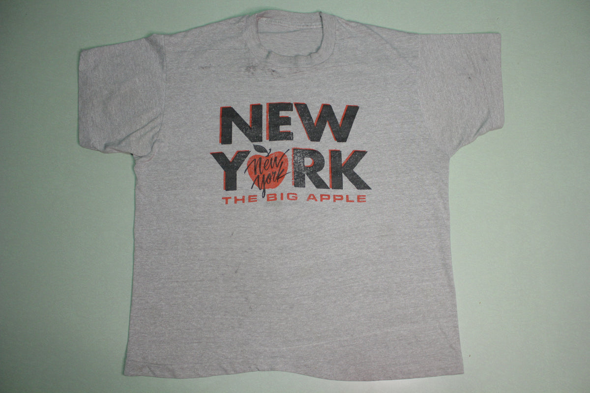 New York City The Big Apple Single Stitch Distressed 80's  90's Vintage Heathered T-Shirt