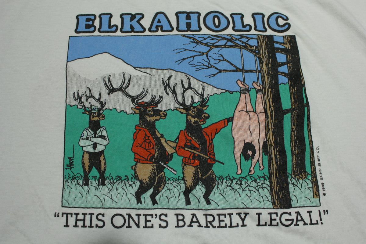 Elkaholic Barely Legal Far Side Style Vintage 80s Screen Stars Single Stitch 1989 T-Shirt