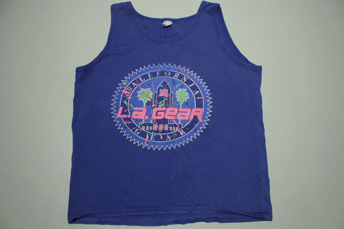 la gear 80s LA Gear California Palms Vintage 80s Blue Pink Tank Top – The Fuzzy Felt
