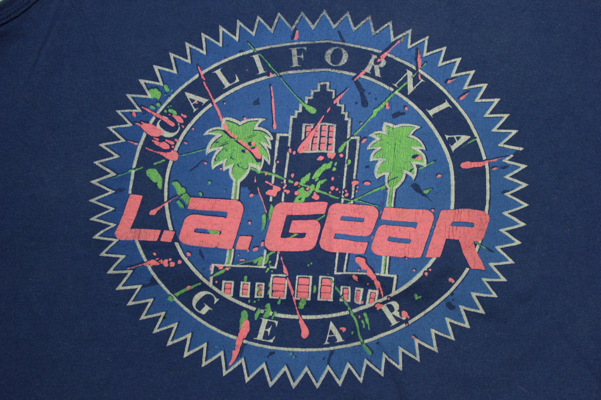 la gear shirt LA Gear California Palms Vintage 80s Blue Pink Tank Top – The Fuzzy Felt
