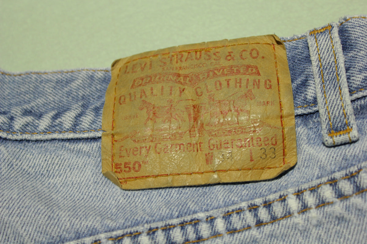 Levis 550 90s Red Tag Made in USA Vintage Blue Denim Jeans 34x32 Distressed Grunge