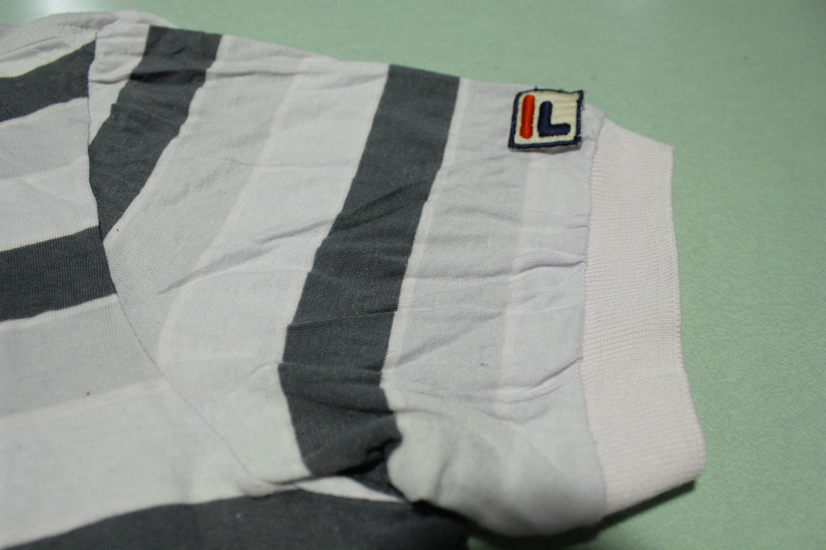 Fila Italy Vintage 90s Tennis Polo Striped Pink Gray Shirt