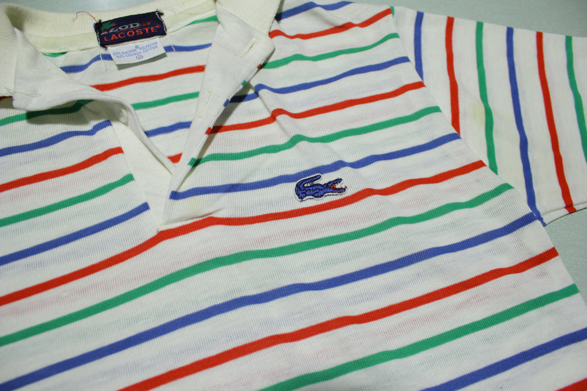 Izod Lacoste Alligator Vintage 80s Single Stitch Striped Polo Shirt AWESOME