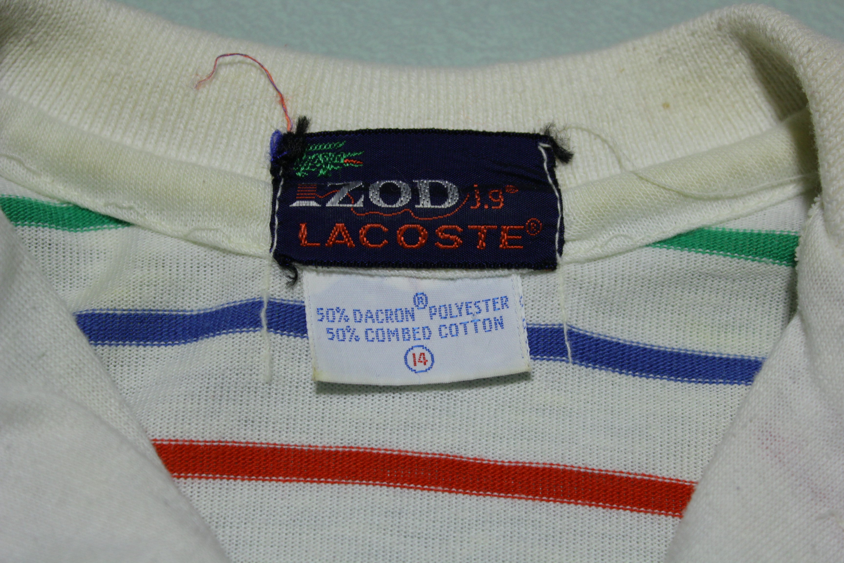 Izod Lacoste Alligator Vintage 80s Single Stitch Striped Polo
