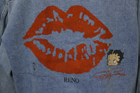Betty Boop Red Sparkle Lips Reno Vintage Diamond Dust 90's Trucker Jean Jacket