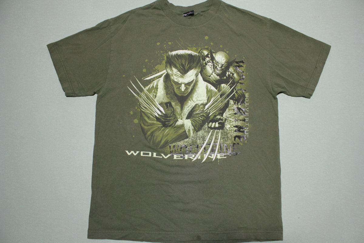 Wolverine Beware Adamantium Army Green Marvel Vintage T-Shirt