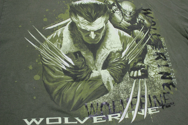Wolverine Beware Adamantium Army Green Marvel Vintage T-Shirt