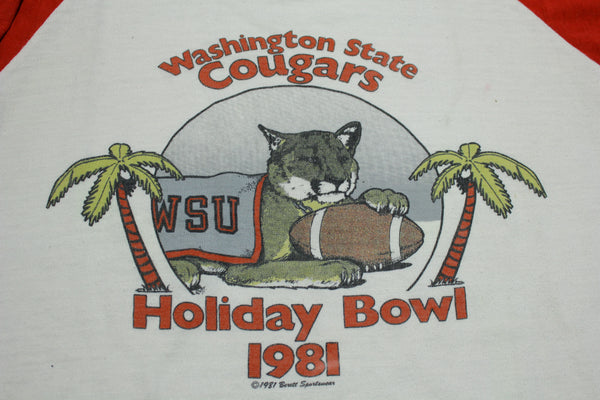 Washington State Cougars WSU Vintage 1981 Holiday Bowl 3/4 Sleeve Jersey T-Shirt