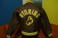 Wyoming Brown Gold Rodeo Vintage 80s Satin Bomber Jacket Quilt Lined