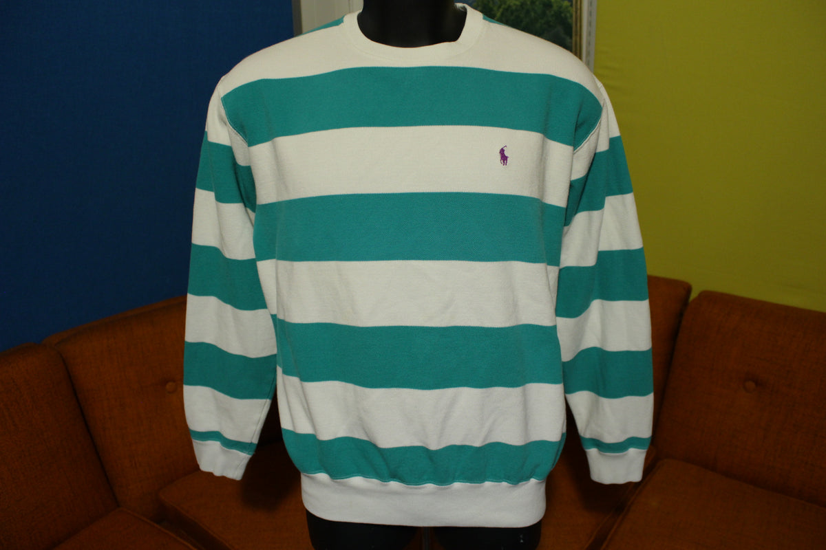 Vintage Polo Ralph Lauren Rugby Stripe Colour Block Embroidery Tshirt