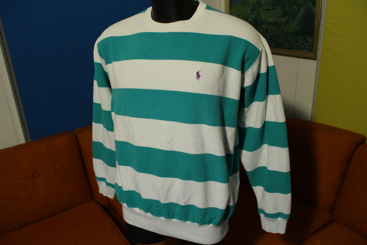 Ralph Lauren Vintage 90's Color Block Polo Purple Pony Sweatshirt Green White