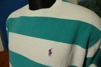 Ralph Lauren Vintage 90's Color Block Polo Purple Pony Sweatshirt Green White