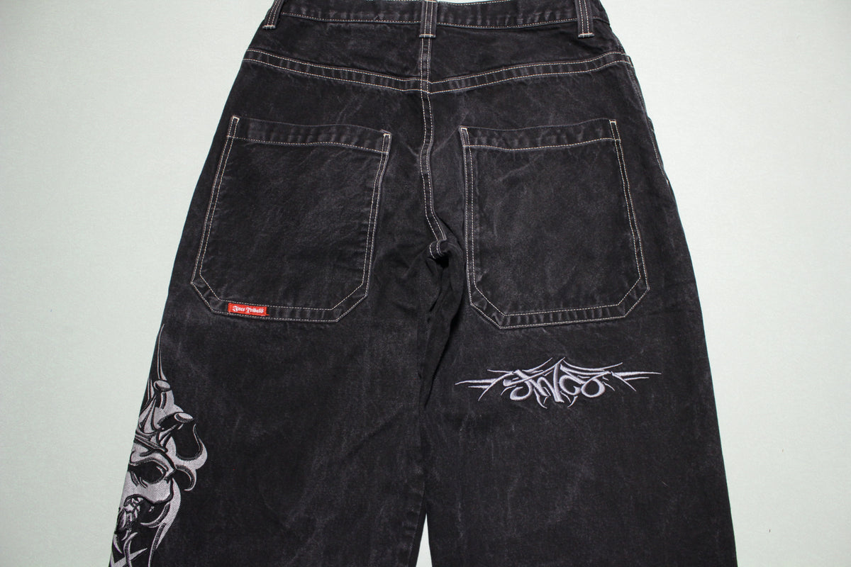 JNCO Men's 90s Rave Emo Skater Jeans 34x30 Tribals Big Crown Pockets Black Wide Leg