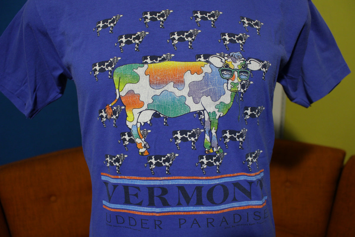 Vermont Udder Paradise Rainbow Cows 1988 80s Hanes Fifty USA T-Shirt