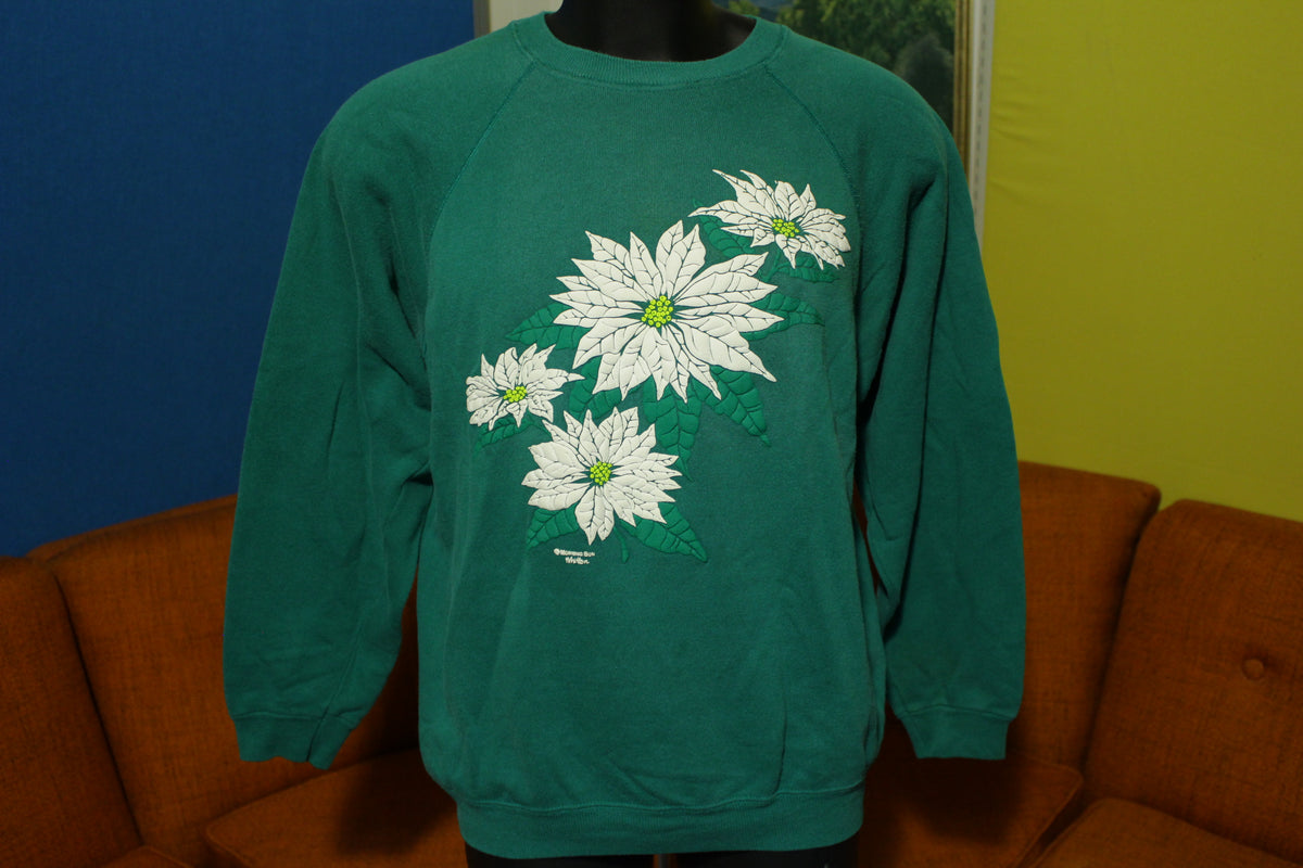 Morning Sun 80's Kelly Green Flower Raised Print Hanes 50/50 USA Sweatshirt