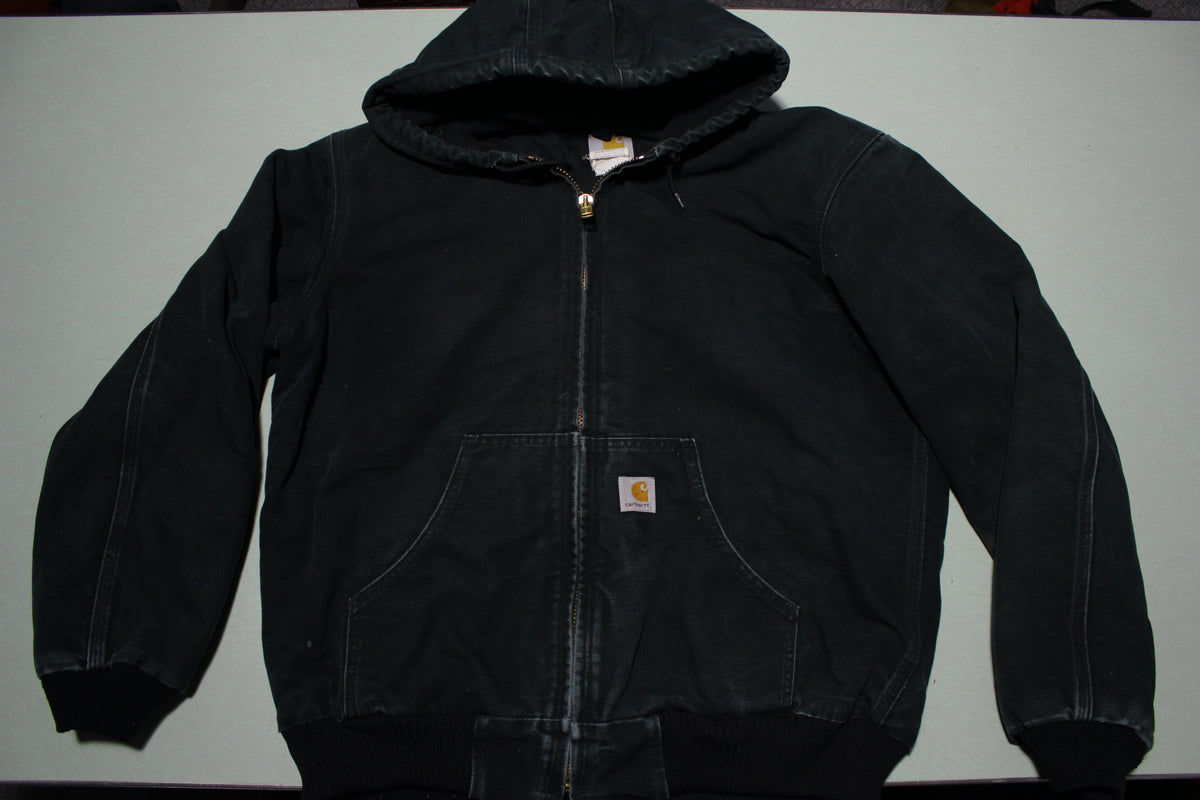 J140 Carhartt J140 Quilted Flannel Lined Duck Active Work Jacket Hooded BLK ...