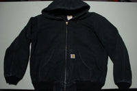Carhartt J140 Quilted Flannel Lined Duck Active Work Jacket Hooded BLK Black