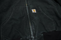 Carhartt J140 Quilted Flannel Lined Duck Active Work Jacket Hooded BLK Black