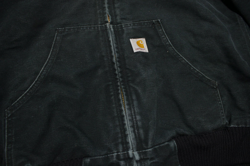 Carhartt J140 Quilted Flannel Lined Duck Active Work Jacket Hooded BLK ...