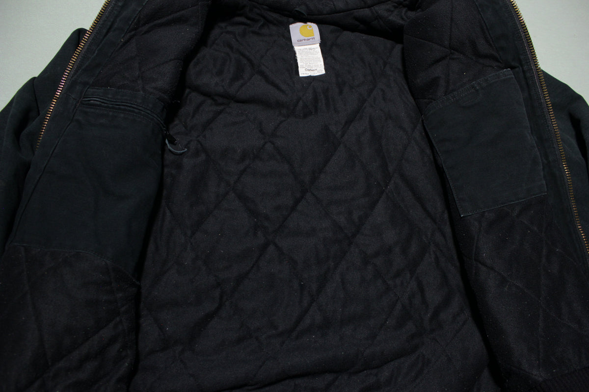 Carhartt J140 Quilted Flannel Lined Duck Active Work Jacket Hooded BLK ...