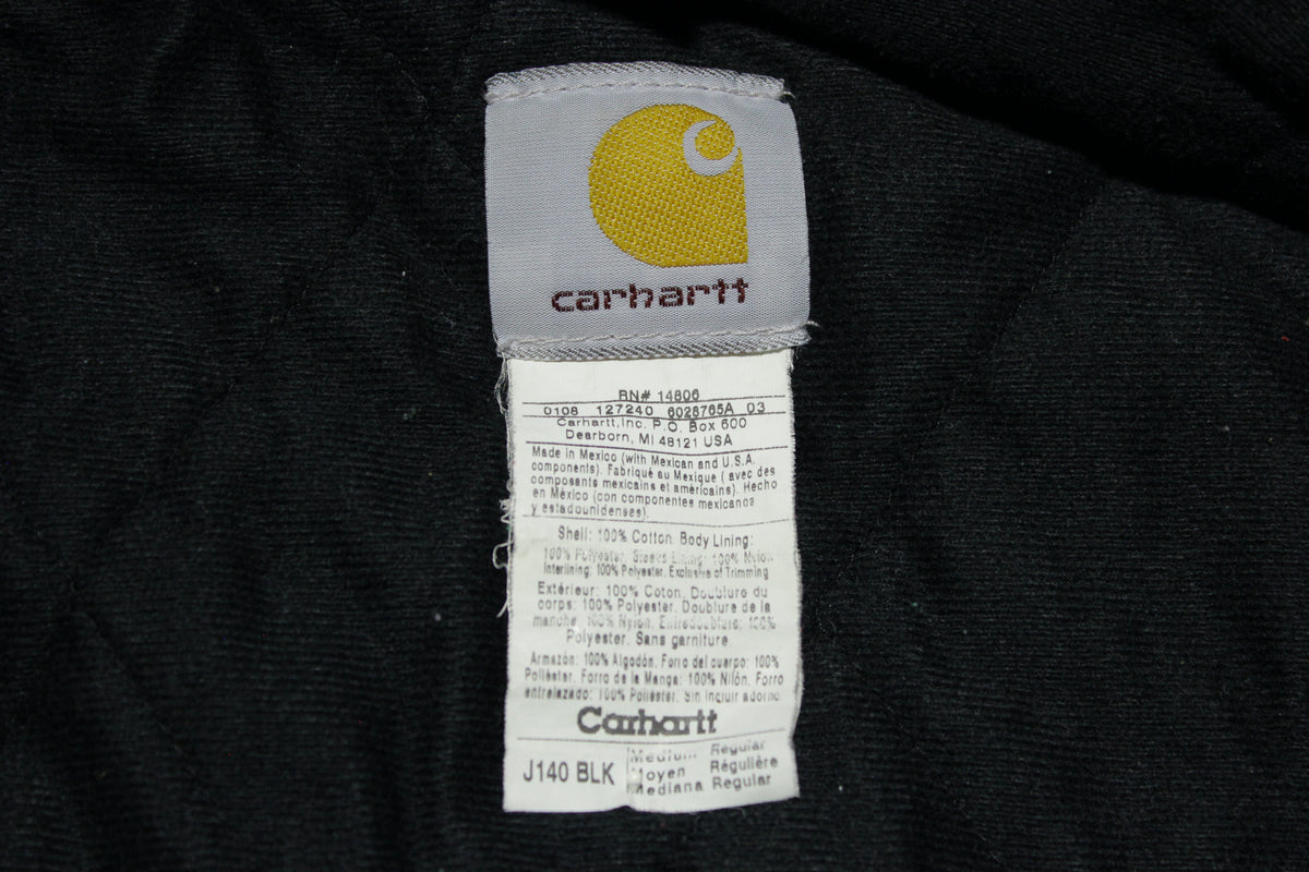 Carhartt J140 Quilted Flannel Lined Duck Active Work Jacket Hooded BLK ...