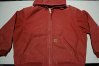 Carhartt J130 Quilt Flannel Lined Duck Active Work Jacket Hooded DKR Red 3XL