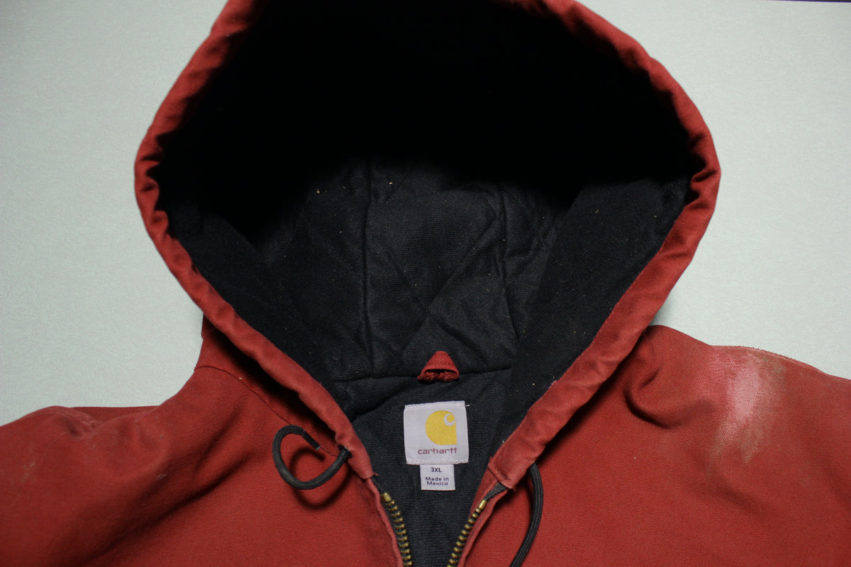 Carhartt J130 Quilt Flannel Lined Duck Active Work Jacket Hooded DKR Red 3XL