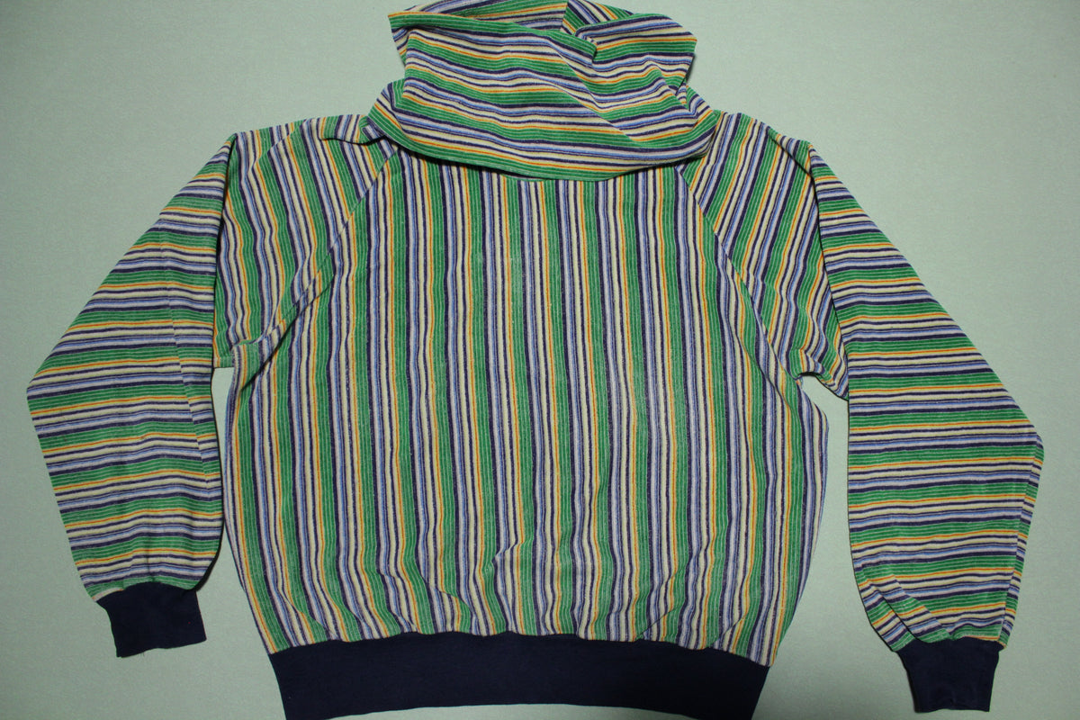 Topic Knits Vintage 70s Velour Striped Turtle Neck Long Sleeve Womens Shirt