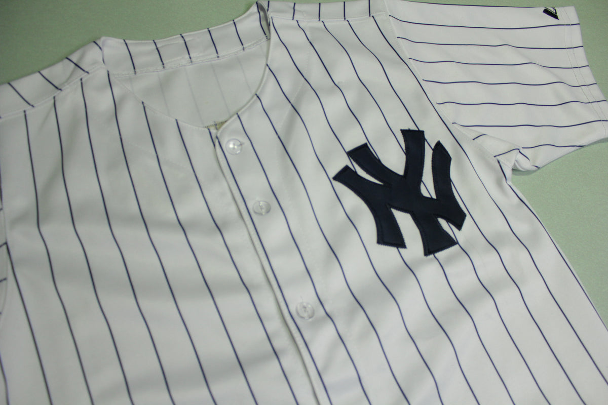 Derek Jeter New York Yankees #2 Majestic Pin Stripe Button Up