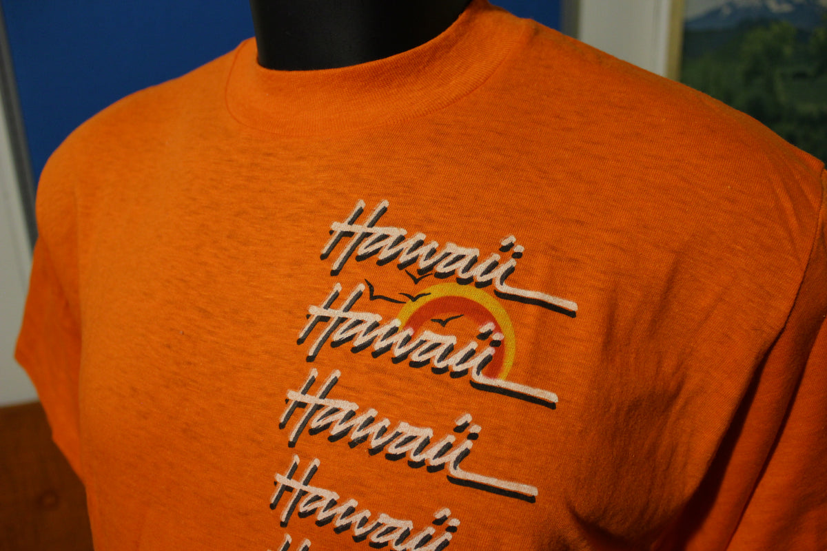Hawaii Sunstrokes Rainbow Vintage 70's 80's Cotton T-Crew Orange T-Shirt