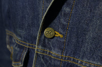 Marlboro Country Store Vintage Blue Denim Leather Collar Jean Jacket Size XL