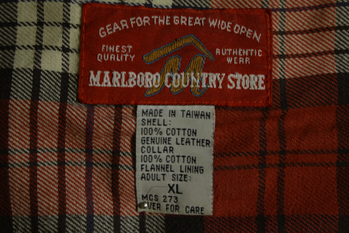 Marlboro Country Store Vintage Blue Denim Leather Collar Jean Jacket Size XL