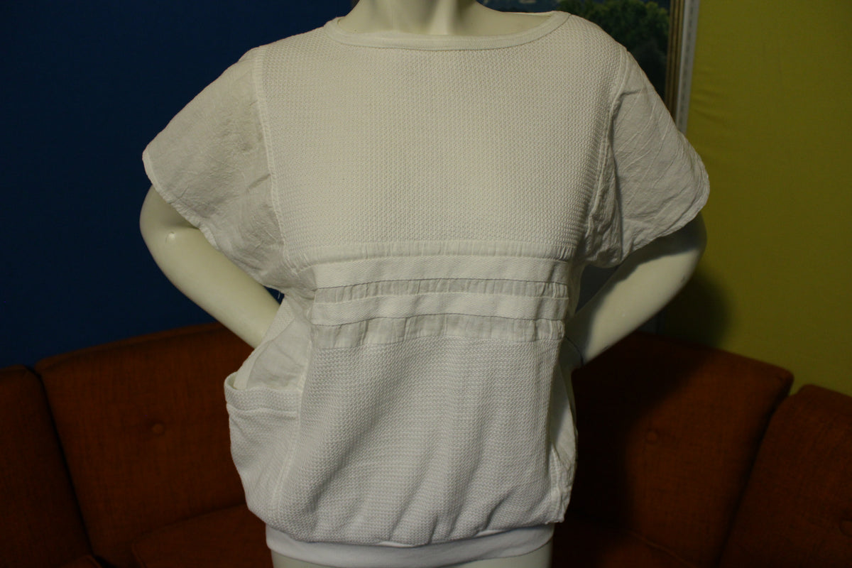 Bay Club Vintage 80's White New Wave Pocket Women's Top Sleeveless Shirt