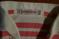 Esprit Sport Vintage 80's Pink Striped Women's Polo Top Shirt.