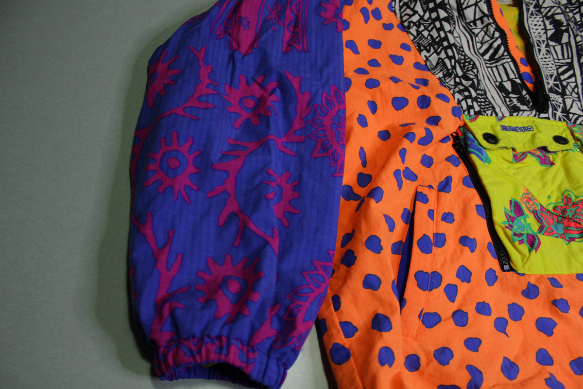 Obermeyer Vintage 80's 90's Neon Bright Colorful Hoodie Pullover Windbreaker Jacket