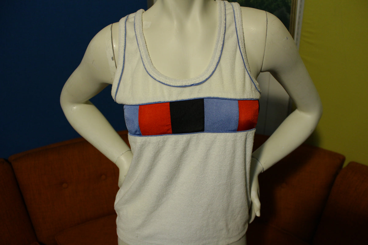 Huk A P Vintage 80's Terry Cloth Tank Top Red White Blue Color Block XS