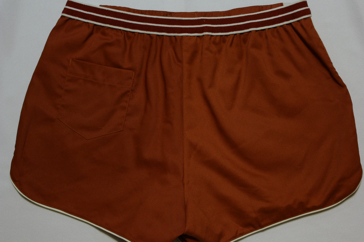 Jantzen Vintage 70's 80's Striped Logo Burnt Orange Rust Elastic Waist Shorts 36